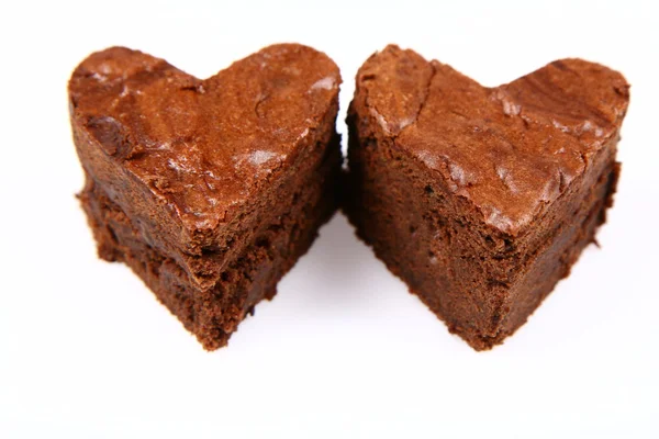 Heart shaped slices of a brownie — Stock Photo, Image
