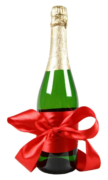 Garrafa de champanhe com arco — Fotografia de Stock