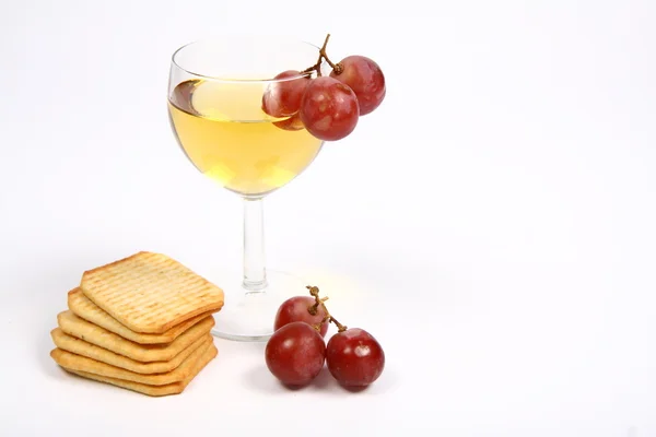 White wine in a wineglass, space for tex — Stock Photo, Image