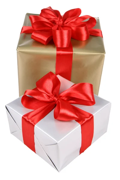 Gifts in silver and gold wrapping — Stock Photo, Image