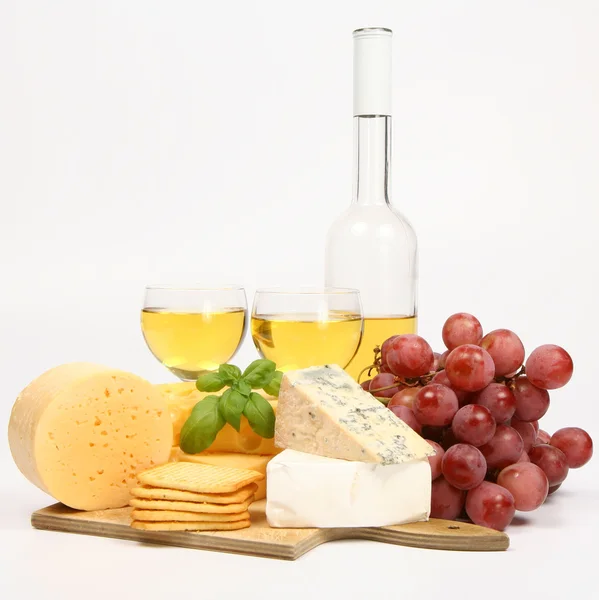 stock image Various types of cheese and wine