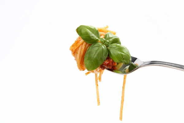 Spaghetti bolognese on fork — Stock Photo, Image