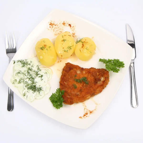 Kotlet schabowy i obiad ziemniaki puree — Zdjęcie stockowe