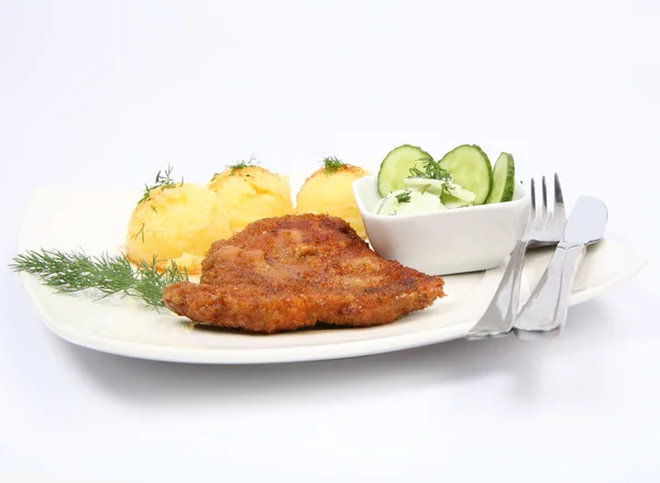 Fläskkotlett och potatismos middag — Stockfoto
