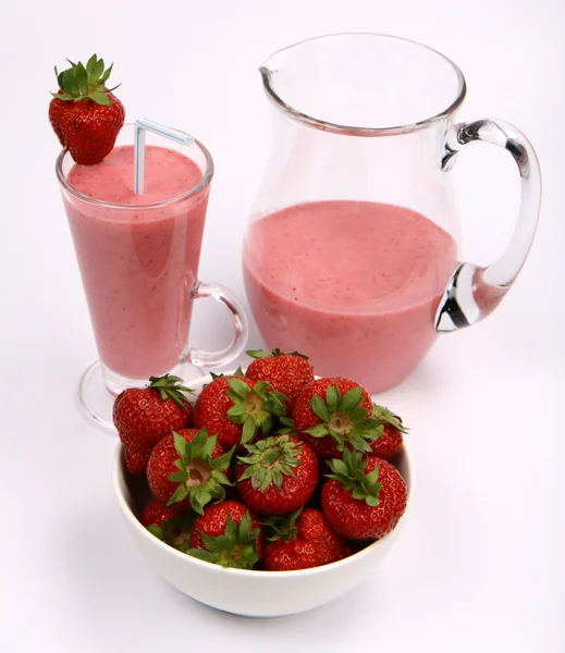 Strawberries and strawberry shake — Stock Photo, Image