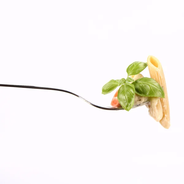 stock image Penne with white sauce on a fork