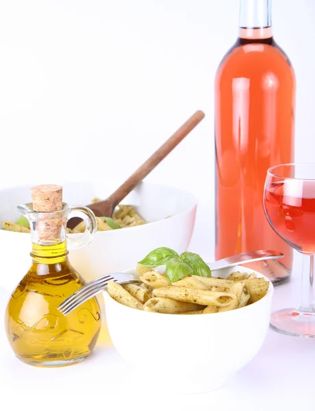 stock image Penne with pesto and wine