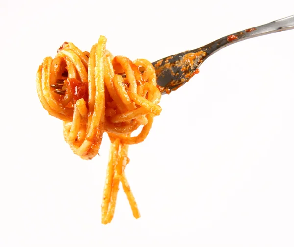 Spaghetti bolognese på en gaffel — Stockfoto