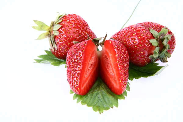 Erdbeeren auf einem Blatt — Stockfoto