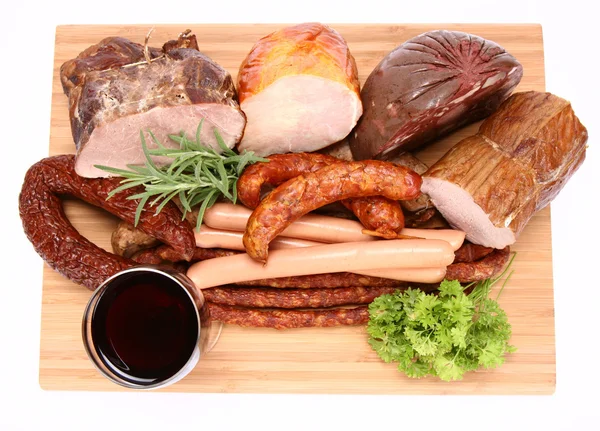 Selection of cold meat and wine — Stock Photo, Image
