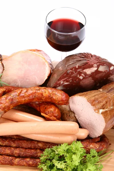 Selection of cold meat and wine — Stock Photo, Image