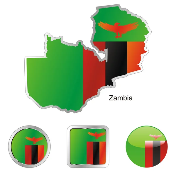 Замбия на карте и в форме интернет-кнопок — стоковый вектор