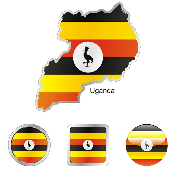 Uganda Térkép és internet gombok alakja — Stock Vector