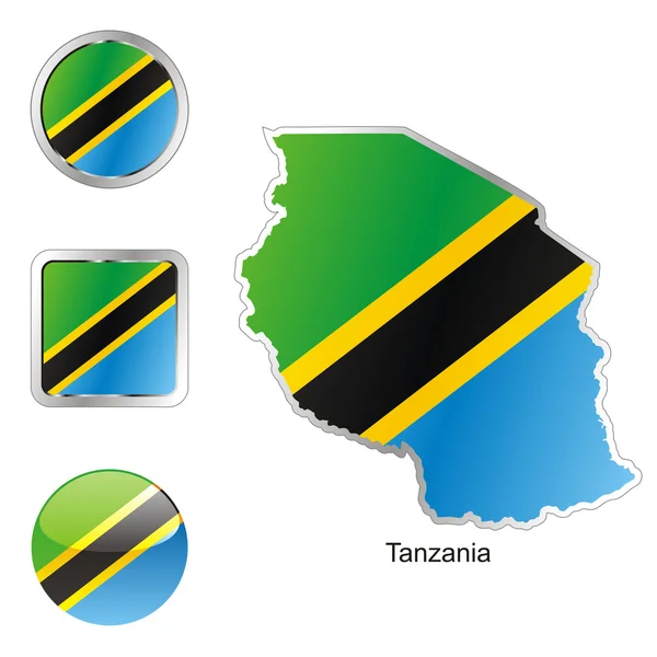 坦桑尼亚在地图和 web 按钮形状 — 图库矢量图片