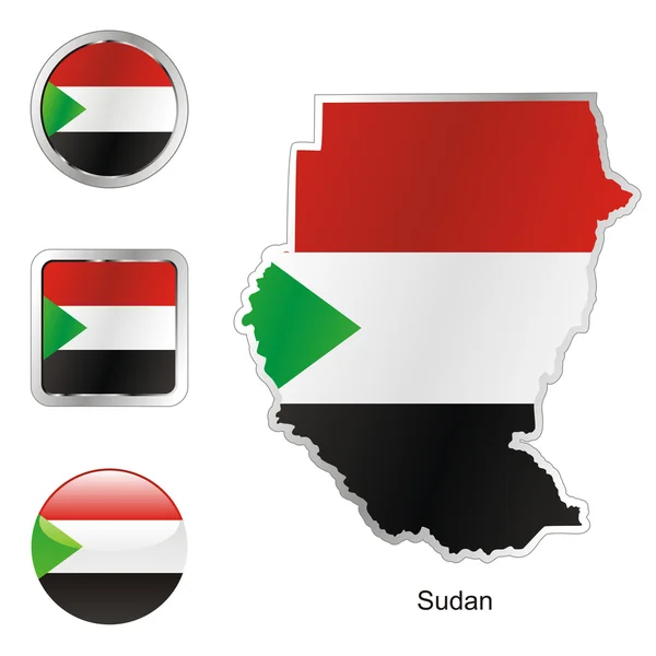 Sudan w mapę i web kształty przycisków — Wektor stockowy
