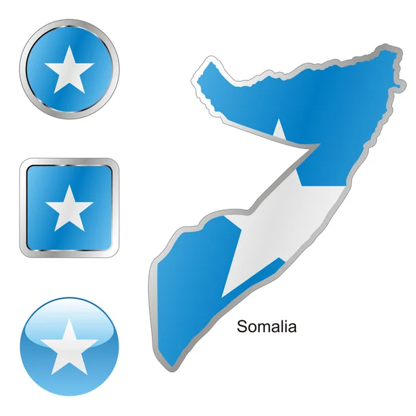 索马里地图和 web 按钮形状中 — 图库矢量图片