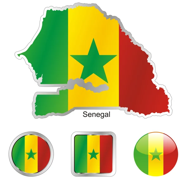 Senegal in map and web buttons shapes — Stock Vector