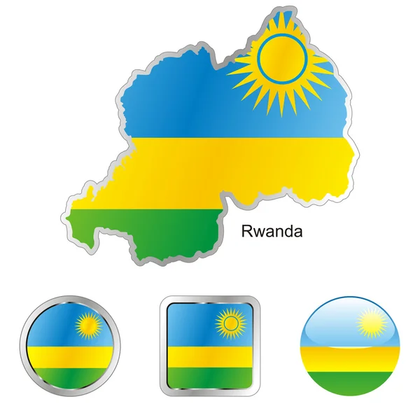 Rwanda in map and web buttons shapes — Stock Vector