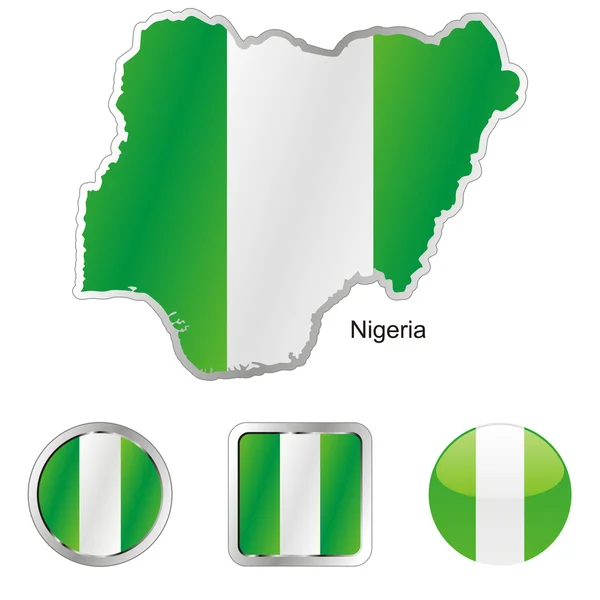 Nigérie v mapě a webových tlačítek tvarů — Stockový vektor