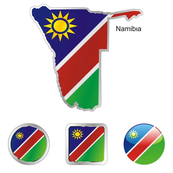 Namibie v mapě a webových tlačítek tvarů — Stockový vektor