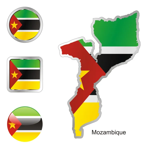 Mozambique in kaart en web knoppen — Stockvector