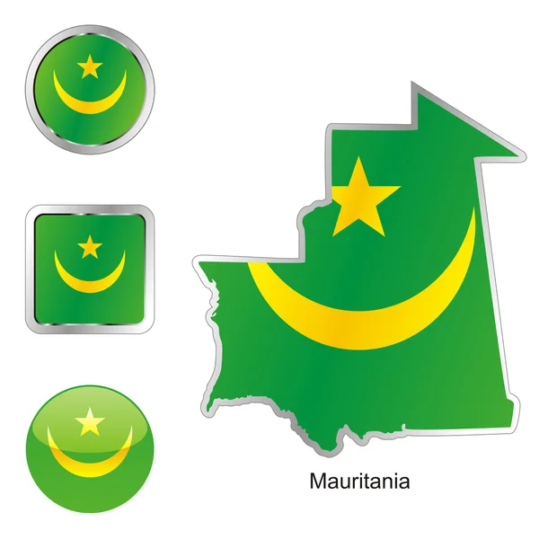 Mauritania in map and web buttons shapes — Stock Vector