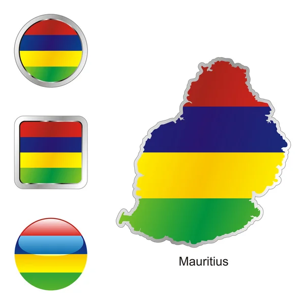Mauricio en forma de mapa y botones web — Vector de stock