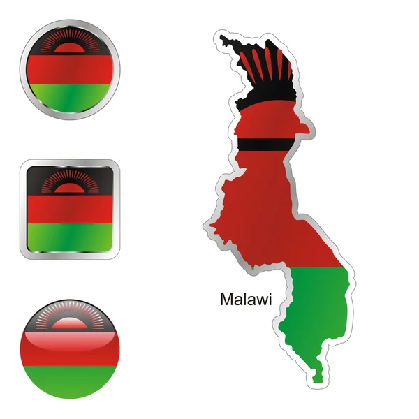 Malawi in map and web buttons shapes — Stock Vector