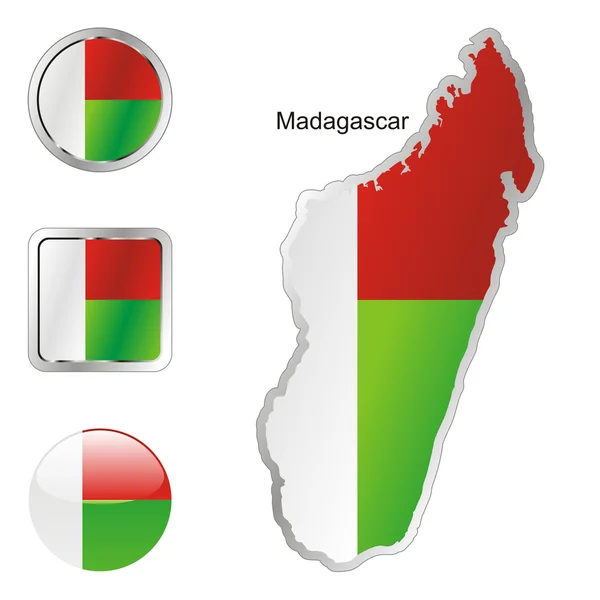 Madagascar in map and web buttons shapes — Stock Vector