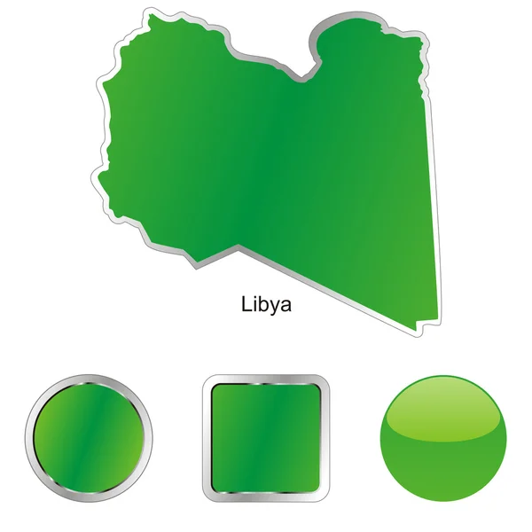 Libya in map and web buttons shapes — Stock Vector