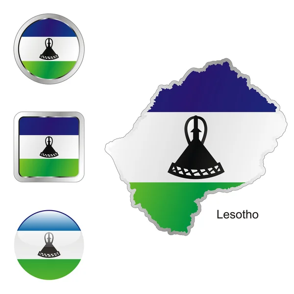 Lesotho in map and web buttons shapes — Stock Vector