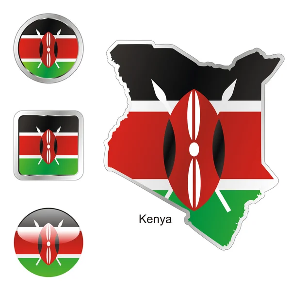 Kenya in map and web buttons shapes — Stock Vector