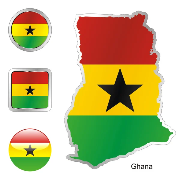 Ghana v mapě a webových tlačítek tvarů — Stockový vektor