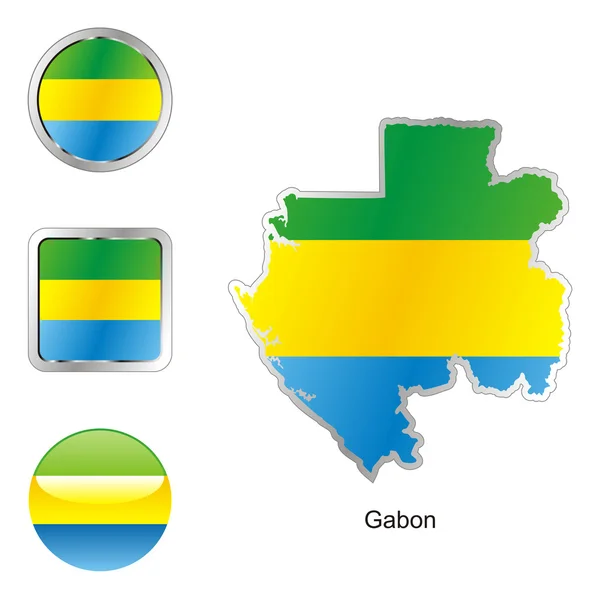 Gabon in map and web buttons shapes — Stock Vector