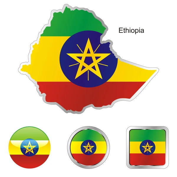 埃塞俄比亚在地图和 web 按钮 — 图库矢量图片