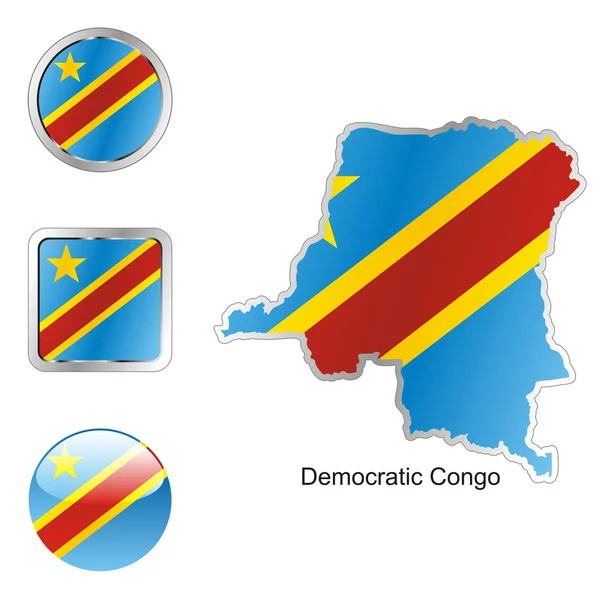 Congo democrático en el mapa y los botones — Archivo Imágenes Vectoriales