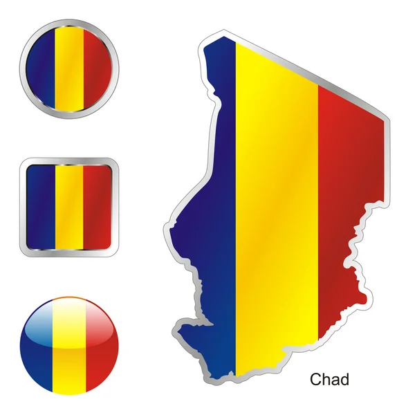 Tsjaad in kaart en internet knoppen vorm — Stockvector