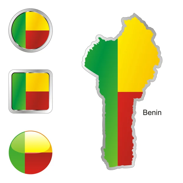 Benin in kaart en internet knoppen — Stockvector