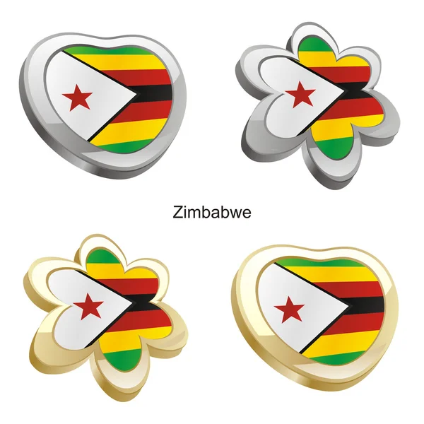 津巴布韦国旗在心脏和花的形状 — 图库矢量图片