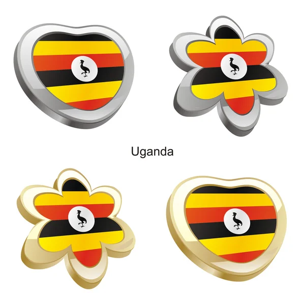 乌干达国旗在心脏和花的形状 — 图库矢量图片