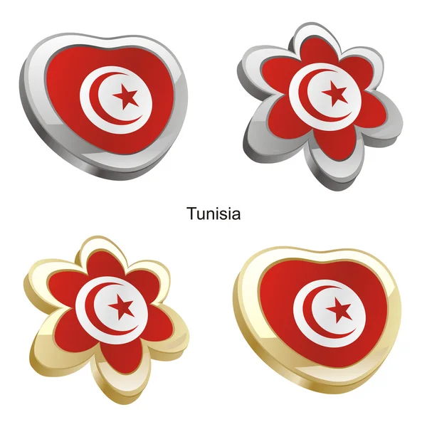 突尼斯国旗在心脏和花的形状 — 图库矢量图片