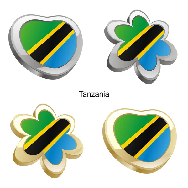 Vlajka Tanzanie ve tvaru srdce a květiny — Stockový vektor