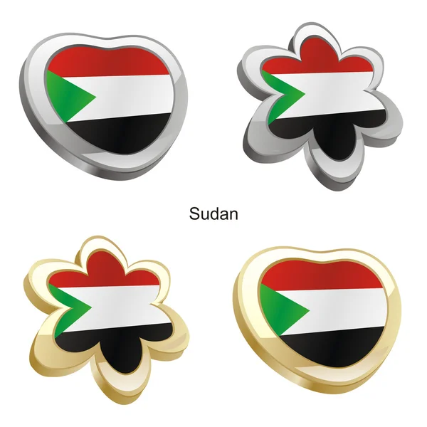 苏丹国旗在心脏和花的形状 — 图库矢量图片