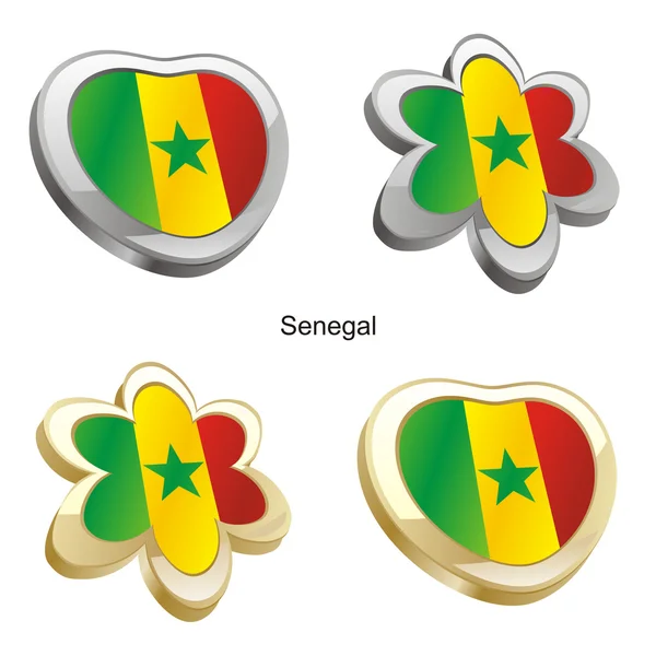 Drapeau Sénégal en forme de coeur et de fleur — Image vectorielle