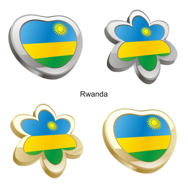卢旺达旗子在心脏和花的形状 — 图库矢量图片