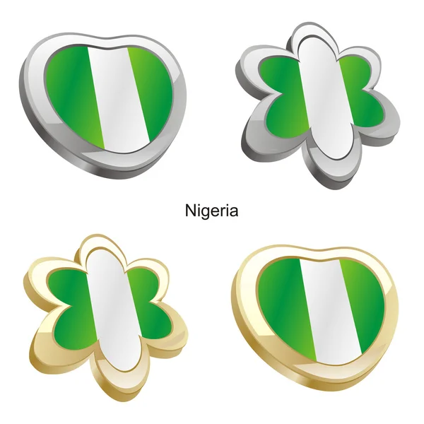 Nigeria flag in heart and flower shape — Stock Vector