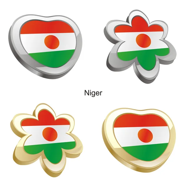 尼日尔国旗在心脏和花的形状 — 图库矢量图片
