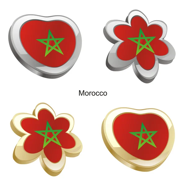 Bandera de Marruecos en forma de corazón y flor — Vector de stock