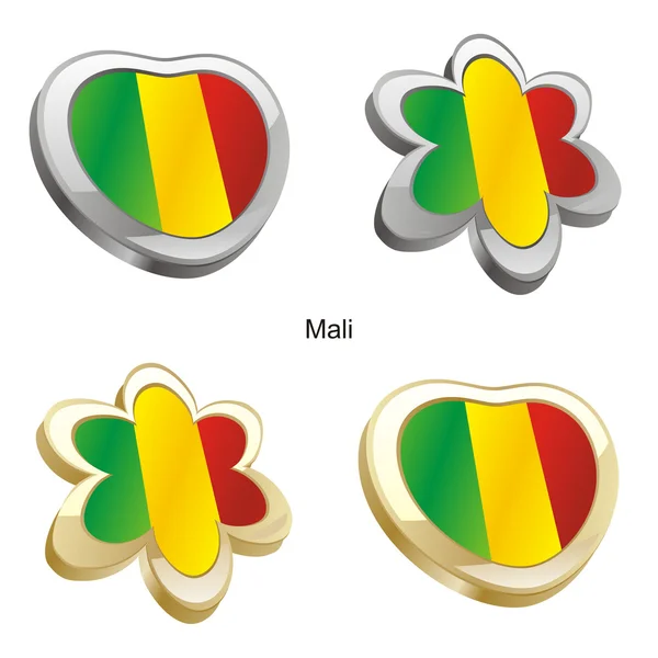 Drapeau Mali en forme de coeur et de fleur — Image vectorielle