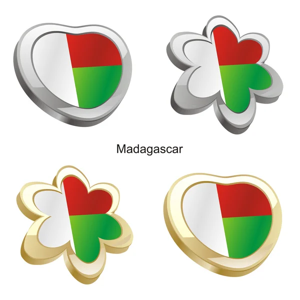 马达加斯加国旗在心脏和花 — 图库矢量图片